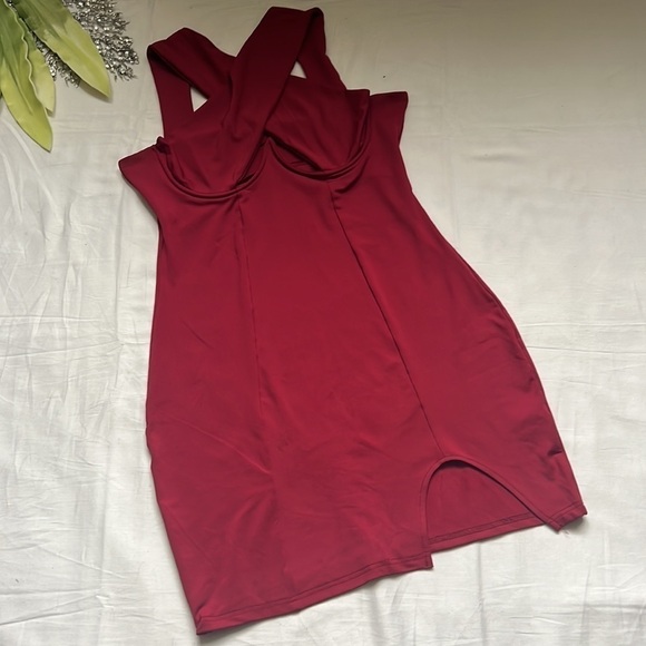 ⭐️CUT Out Crisscross Halter Wrap Split Sexy Bodycon Party Club Mini Dress⭐️ - Picture 4 of 8